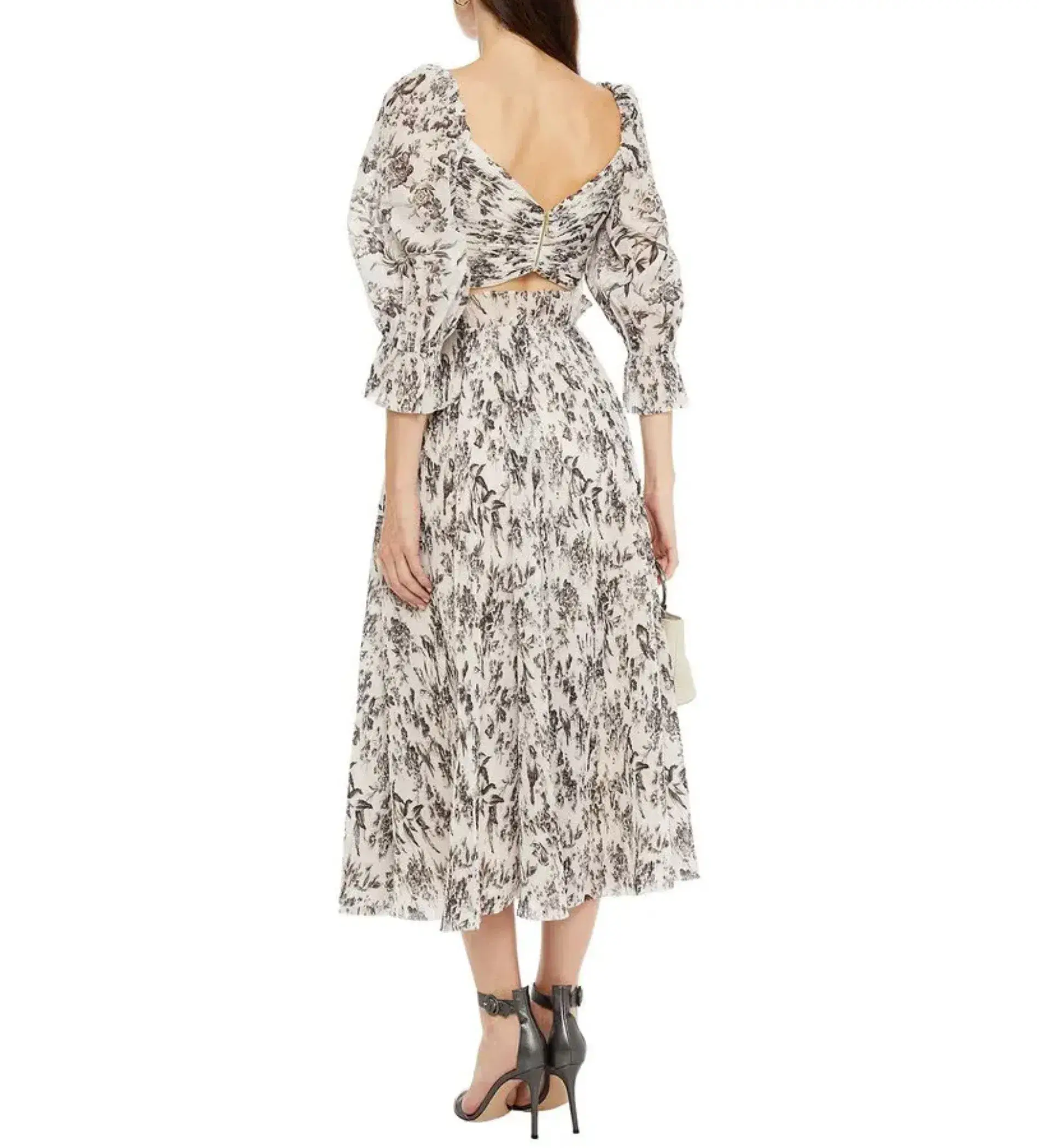 Zimmermann Pleated Printed Organza Bodice Size 1/AU 10 and Midi Skirt Set Size 0/AU 8 in Bird Toile Print - Image 3