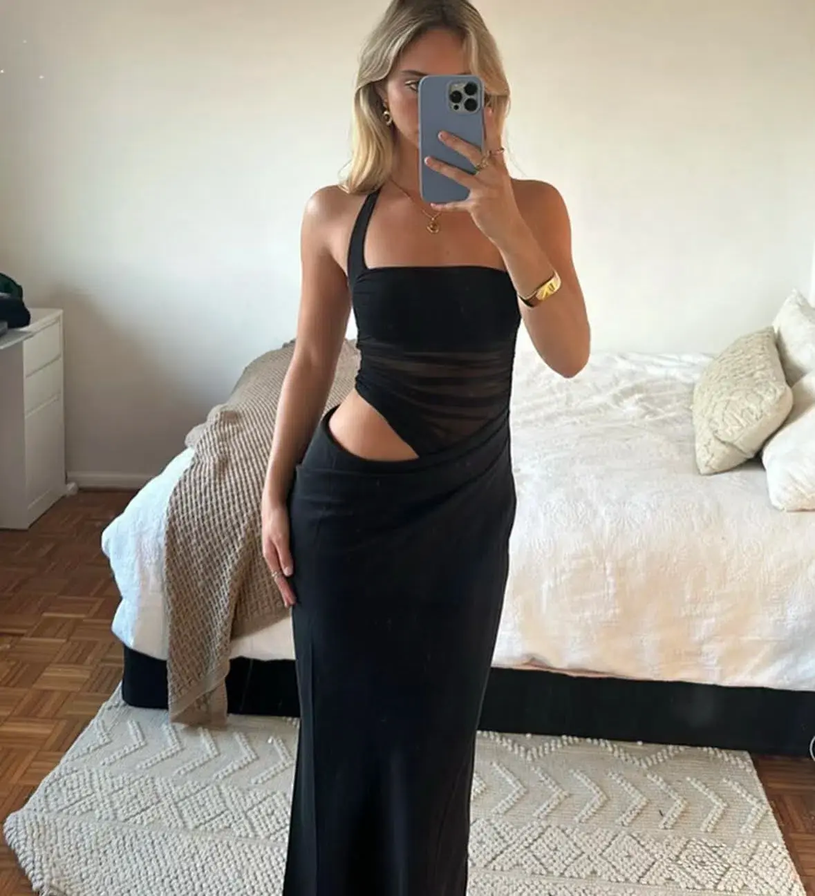 Benni Gina Halter Dress Maxi Black Size AU 6 - Image 3