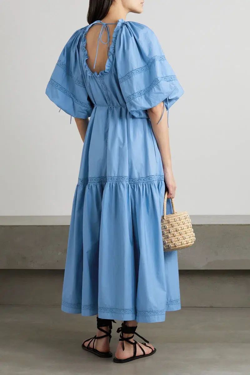 Joslin Vivienne Organic Cotton Smock Midi Dress Blue Size 8 - Image 2