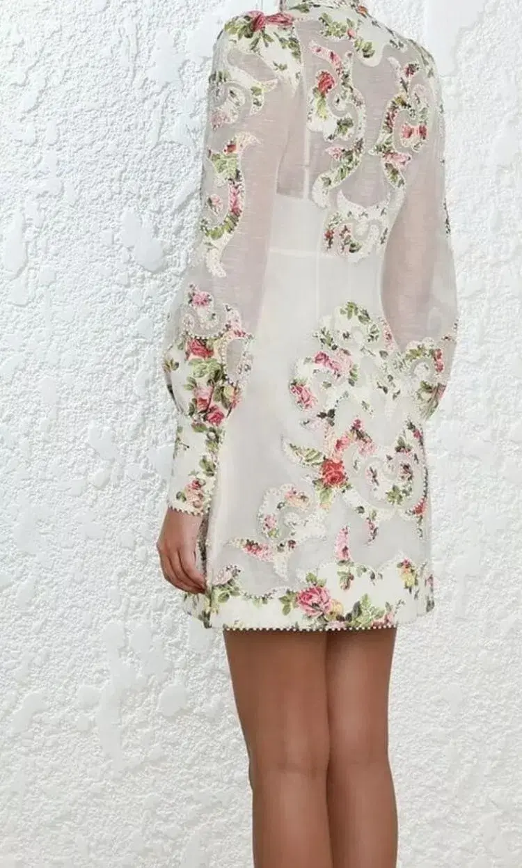 Zimmermann Radiate Applique Shirt Mini Dress Floral Size 2 / Aus 10 - Image 2