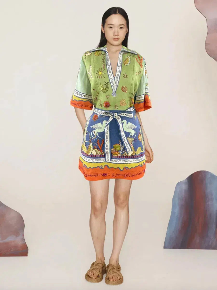 Alémais Surrealist V Neck Mini Dress Print Size 16 - Image 1
