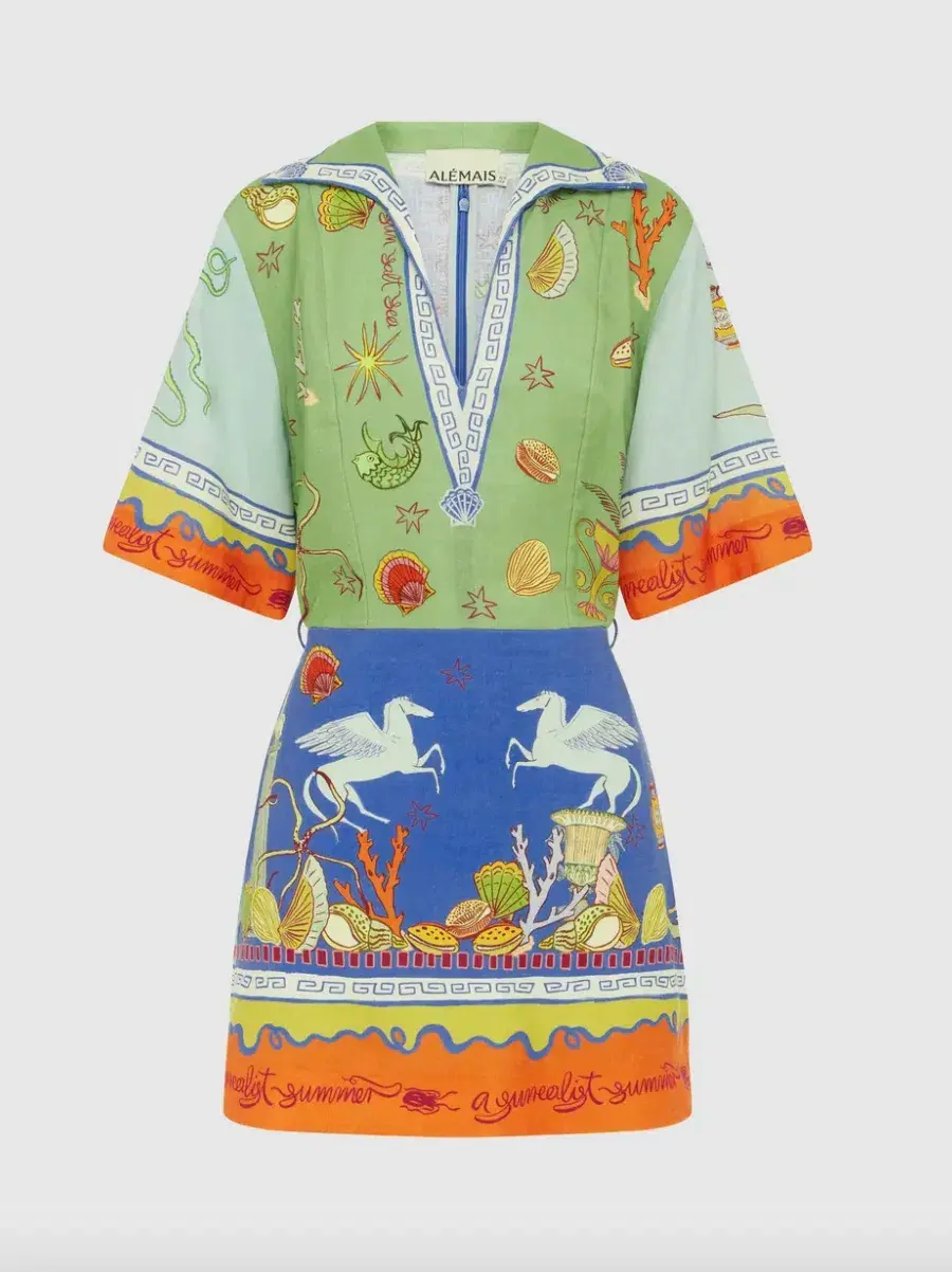 Alémais Surrealist V Neck Mini Dress Print Size 16 - Image 2
