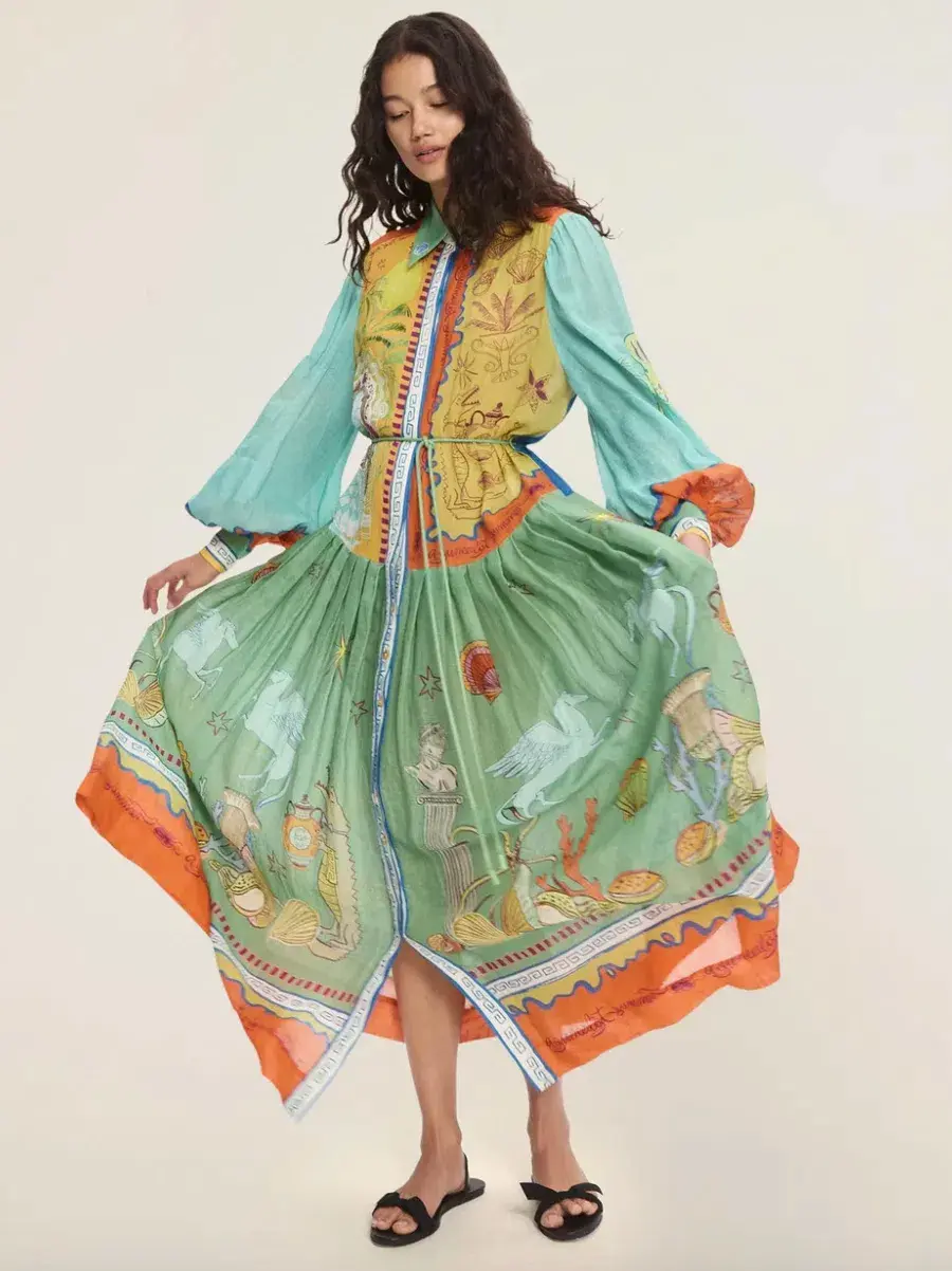 Alemais Surrealist Summer Ramie Shirtdress Midi Dress Print Size 16 - Image 3