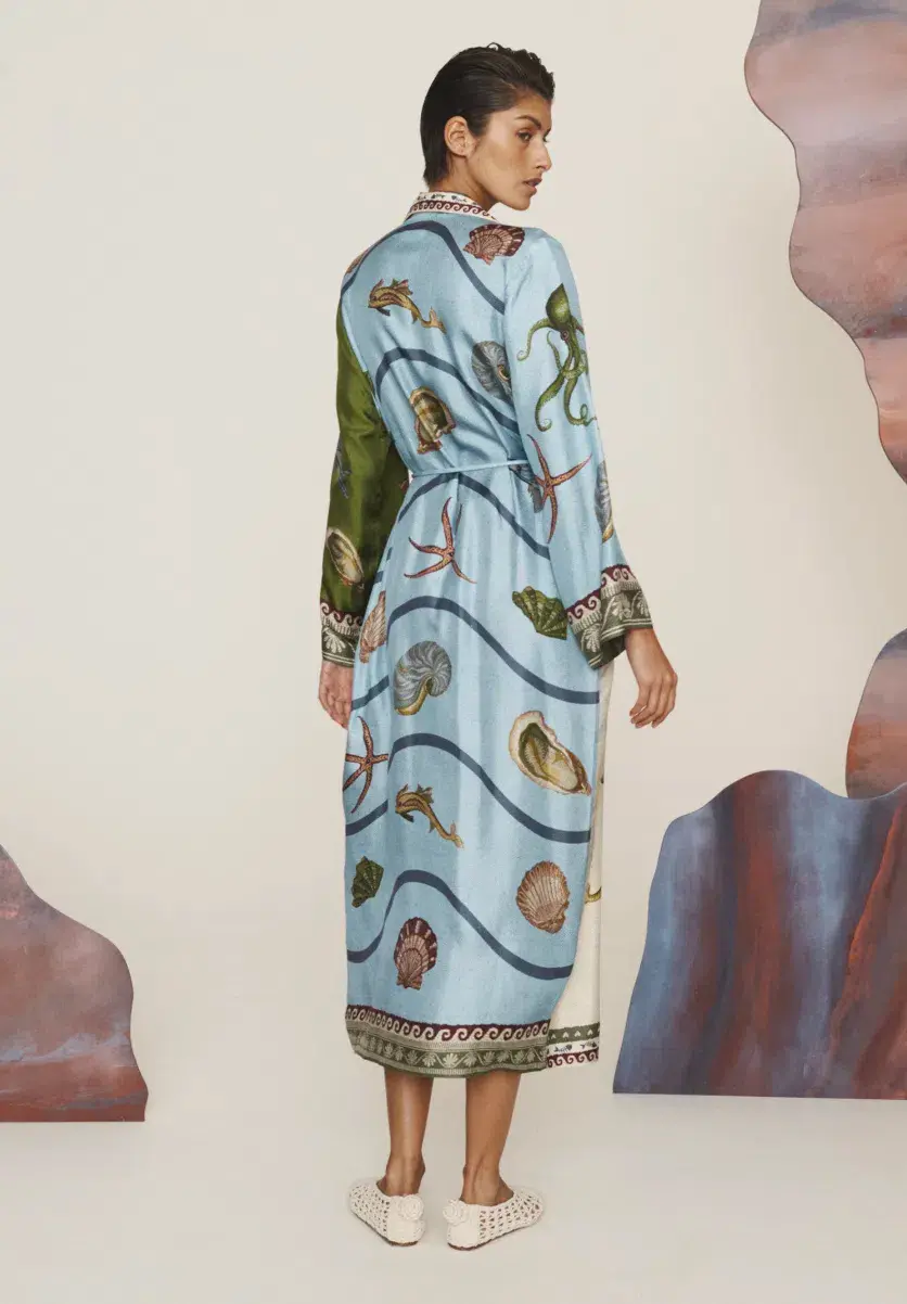 Alémais Bath House Silk Shirtdress Midi Dress Print Size 16 - Image 2