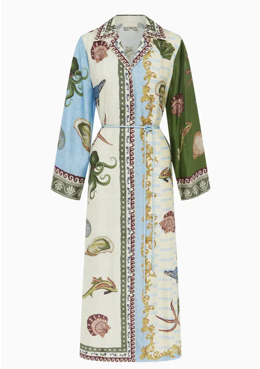 Alémais Bath House Silk Shirtdress Midi Dress Print Size 16 - Image 6
