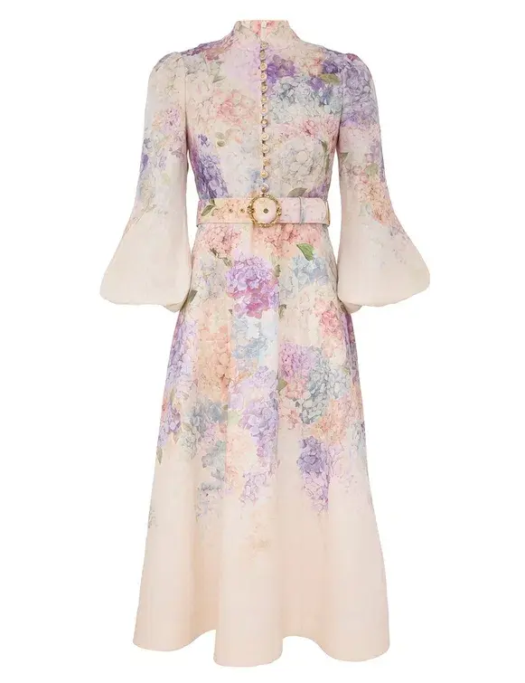 Zimmermann Dawning Buttoned Midi Dress Multi Hydrangea Size 2 / Aus 12 - Image 1