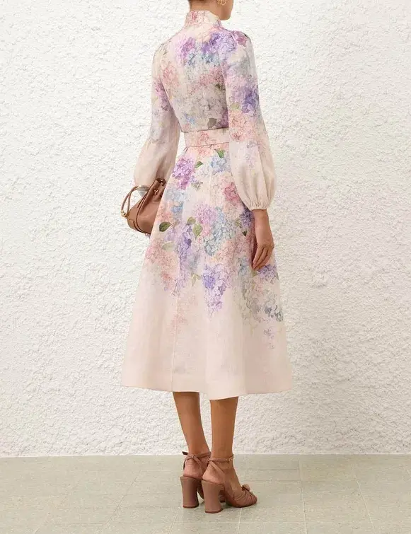 Zimmermann Dawning Buttoned Midi Dress Multi Hydrangea Size 2 / Aus 12 - Image 4