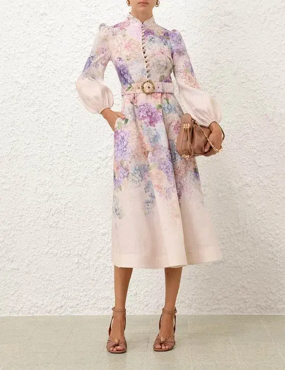 Zimmermann Dawning Buttoned Midi Dress Multi Hydrangea Size 2 / Aus 12 - Image 2