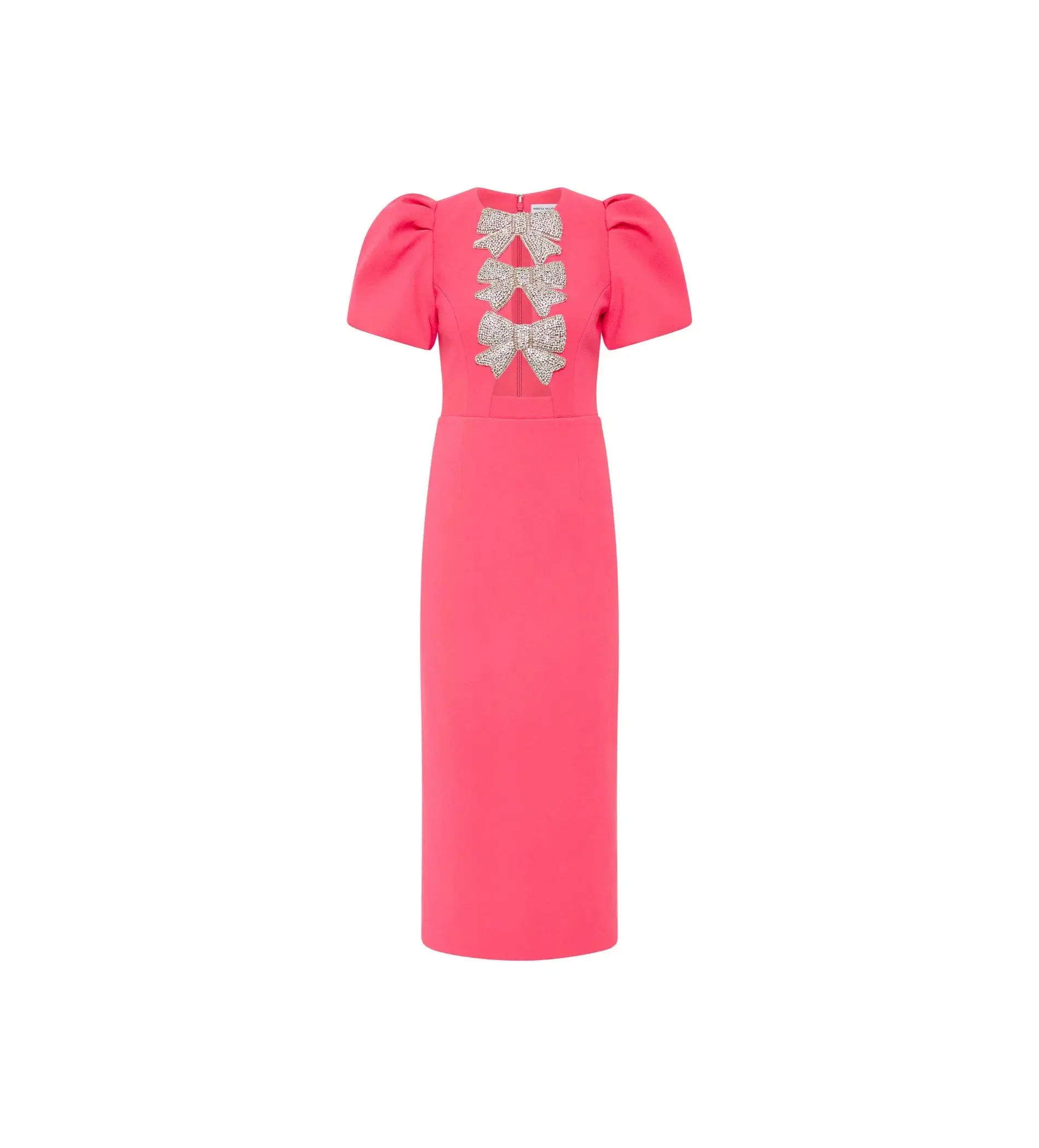 Rebecca Vallance Posey Puff Sleeve Midi Dress Pink Size AU 6 - Image 5
