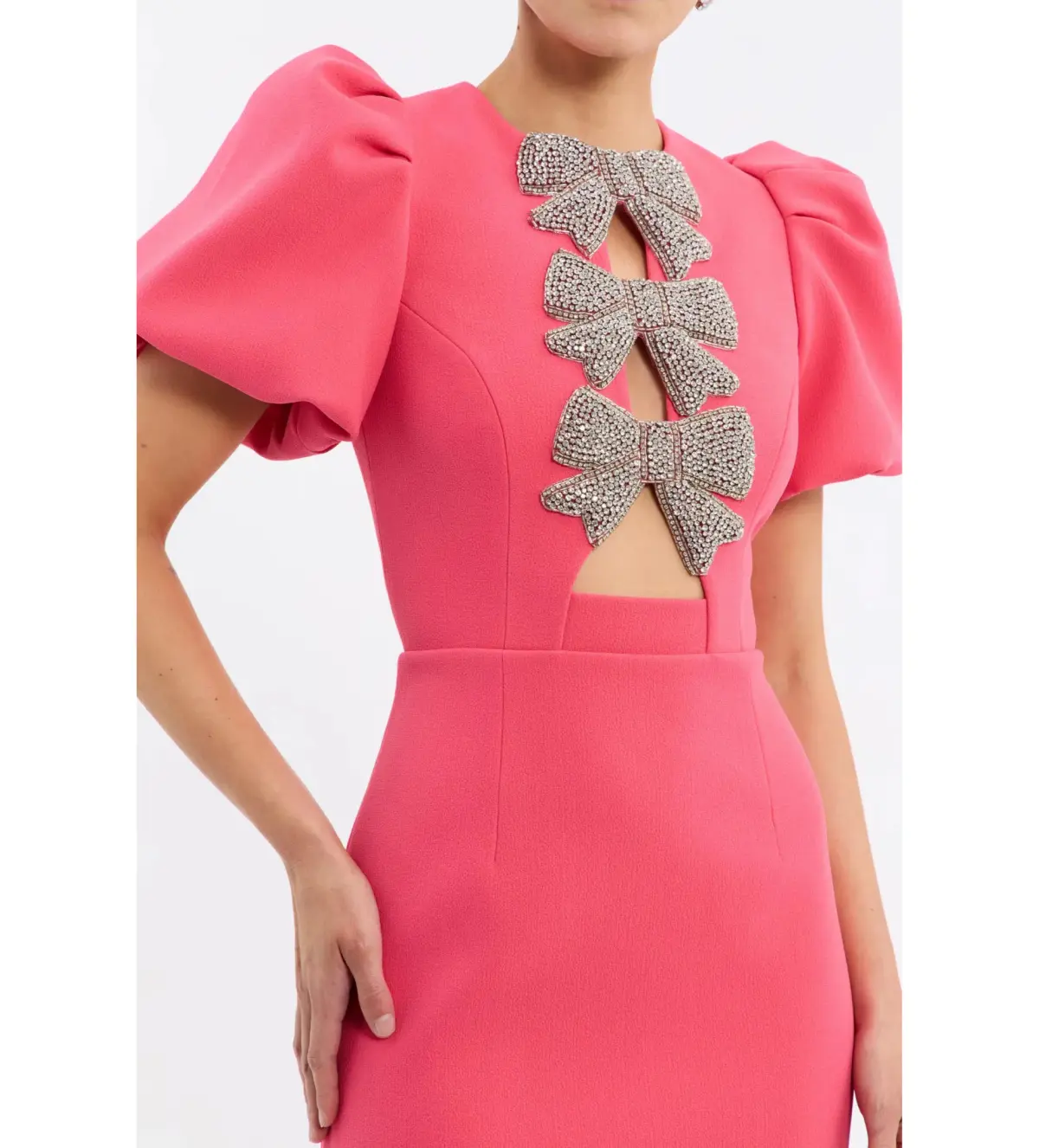 Rebecca Vallance Posey Puff Sleeve Midi Dress Pink Size AU 6 - Image 4