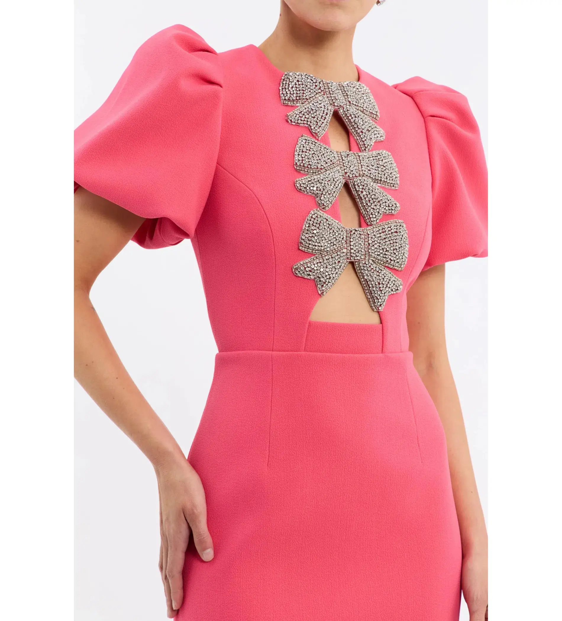 Rebecca Vallance Posey Puff Sleeve Midi Dress Pink Size AU 6 - Image 4