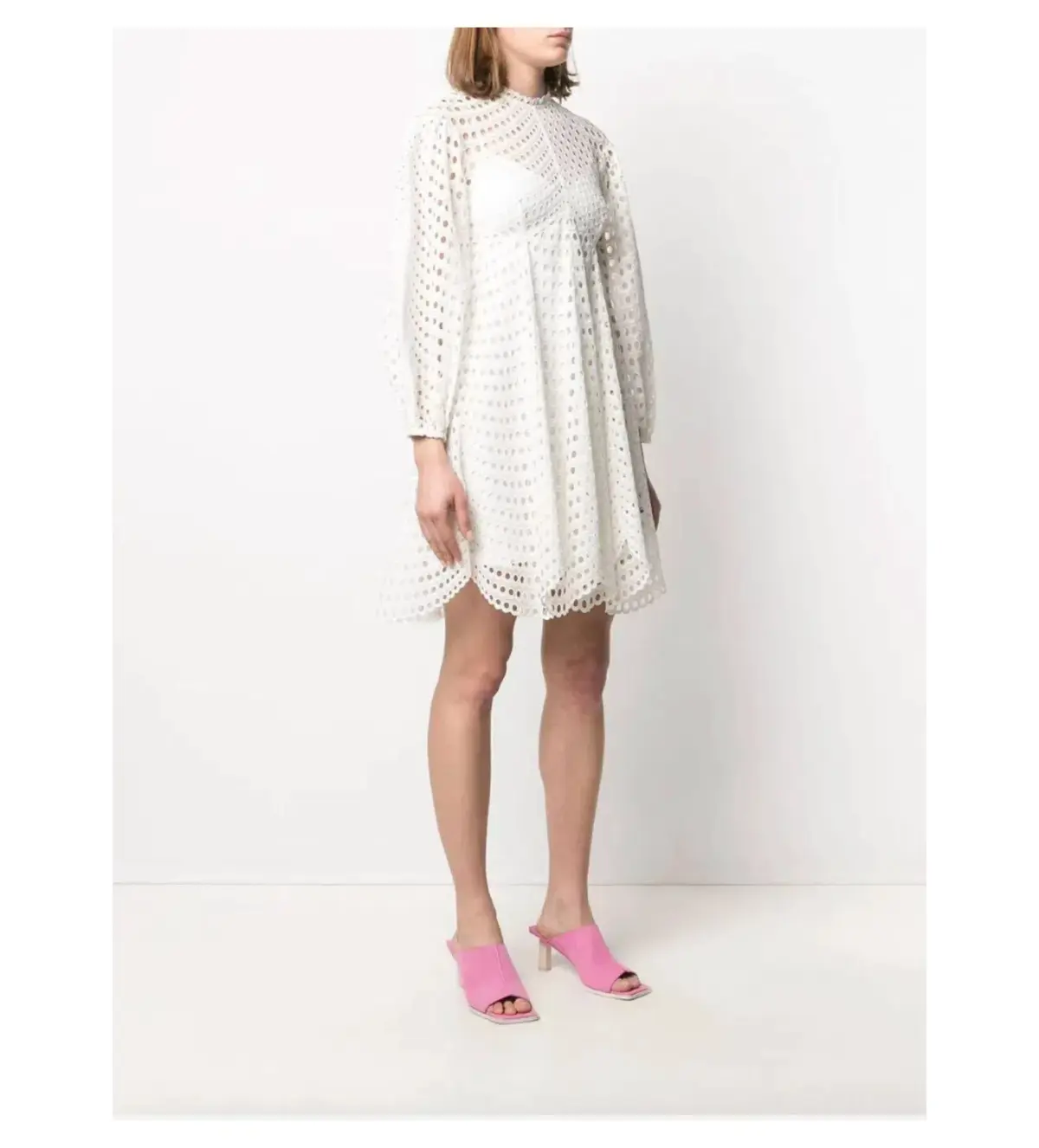 Zimmermann Poppy Eyelet Mini Dress White Size 0/ AU 8 - Image 2