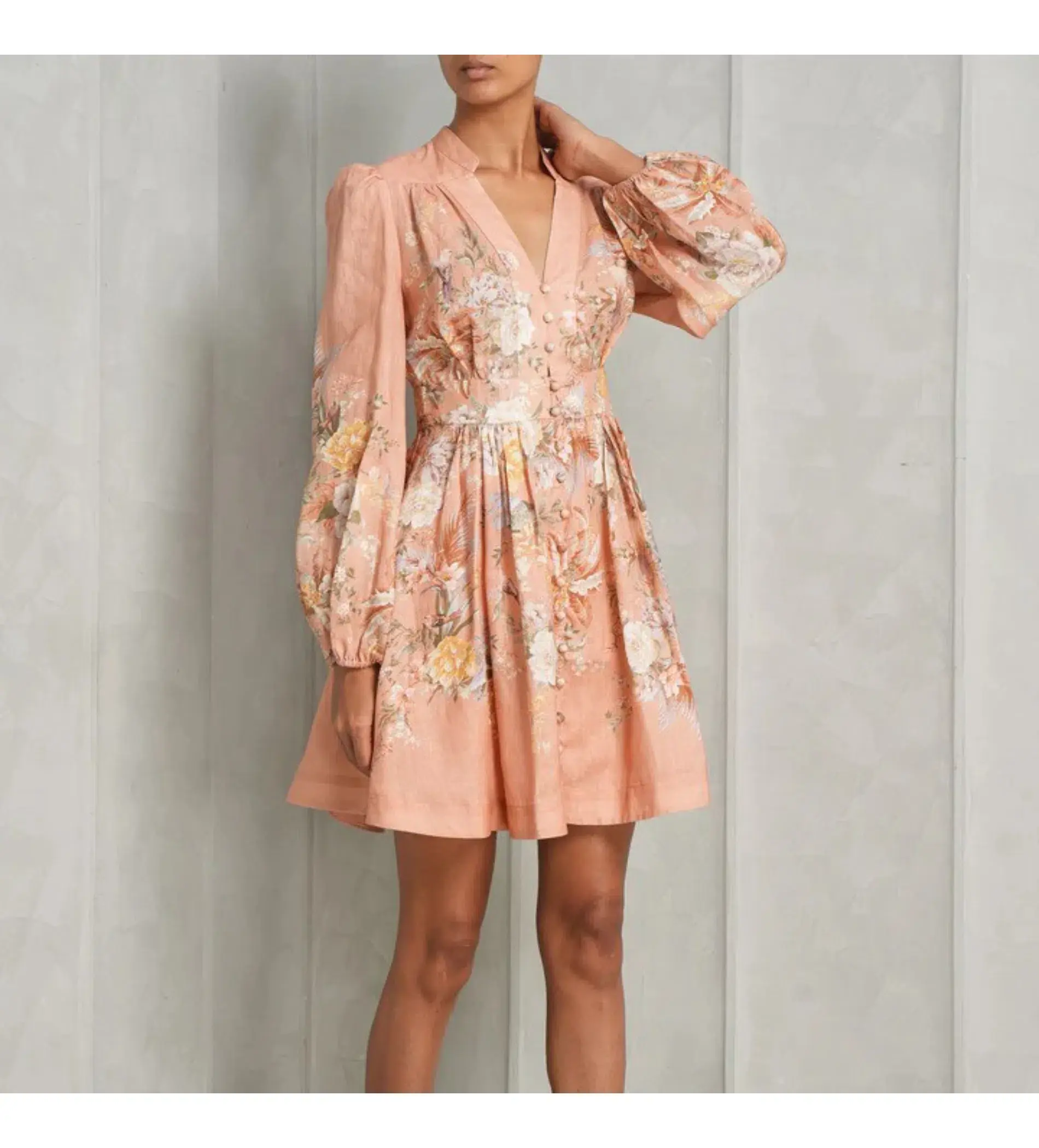 Zimmermann Tallow Plunge Mini Dress Pink Multi Floral Size AU 12 - Image 6
