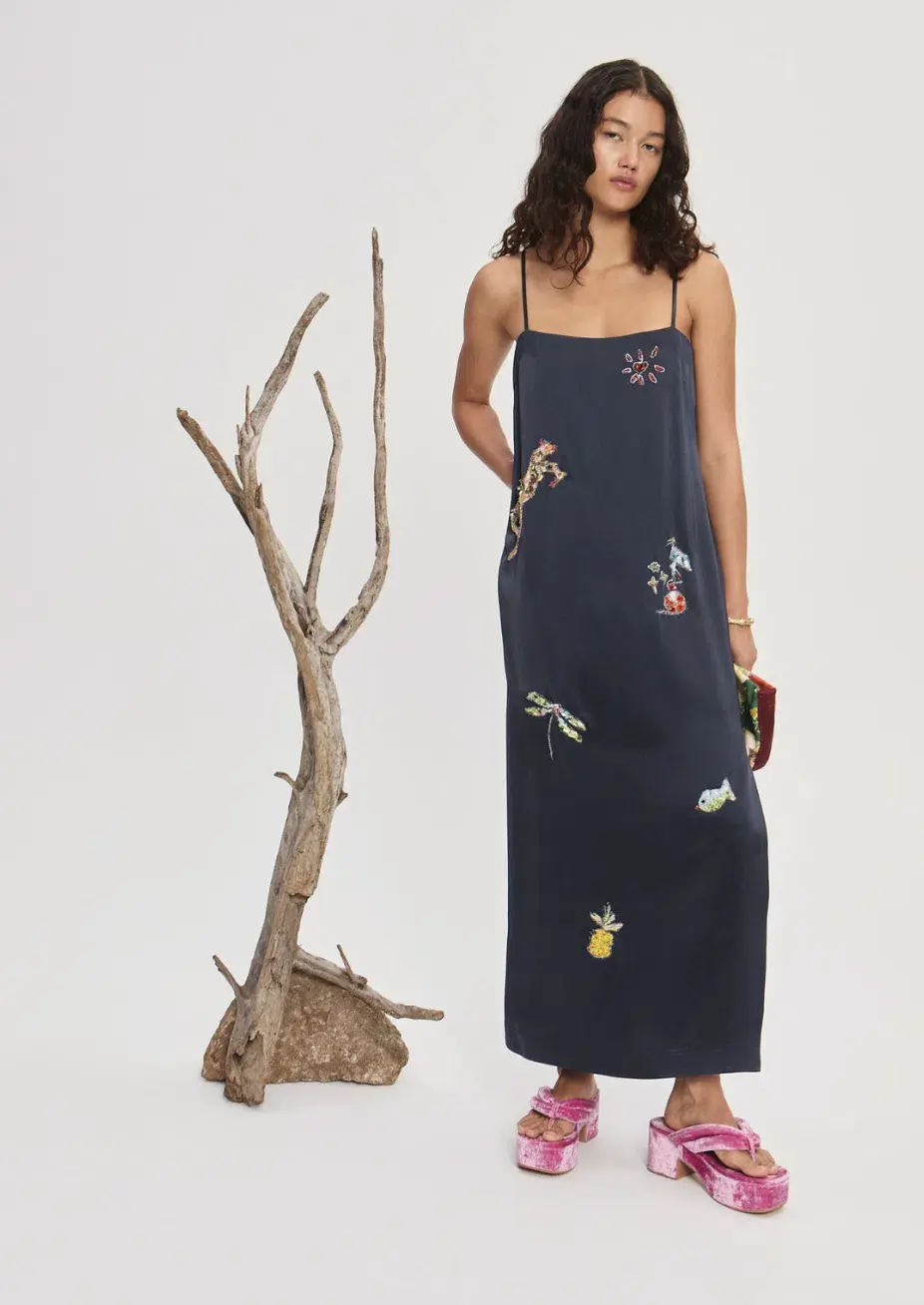 Alemais Fontaine Slip Midi Dress Navy Size AU 8 - Image 1