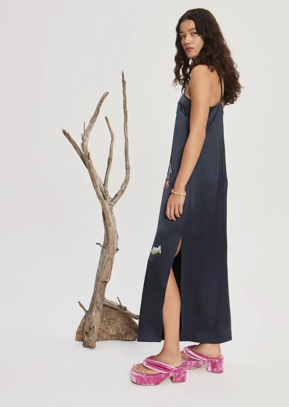Alemais Fontaine Slip Midi Dress Navy Size AU 8 - Image 2