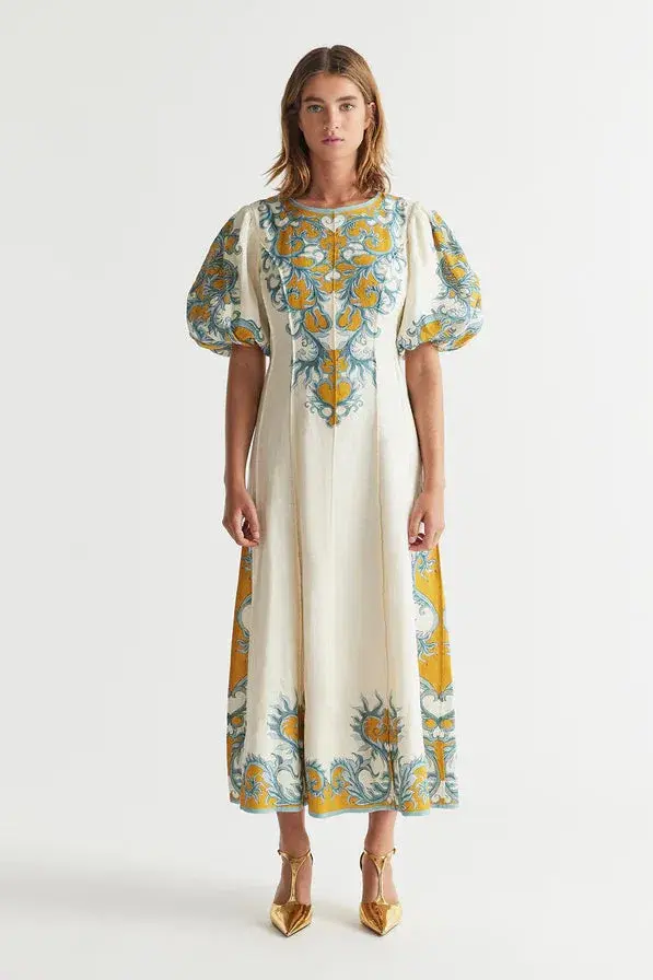 Antipodean Paloma Pin Tuck Dress in Dandelion and Steel Size 10 - Image 2