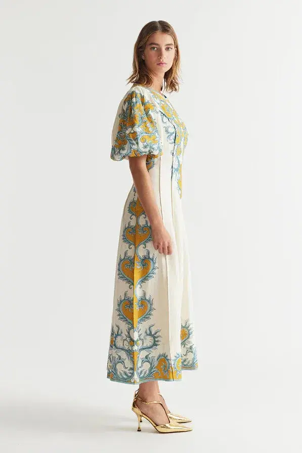 Antipodean Paloma Pin Tuck Dress in Dandelion and Steel Size 10 - Image 4