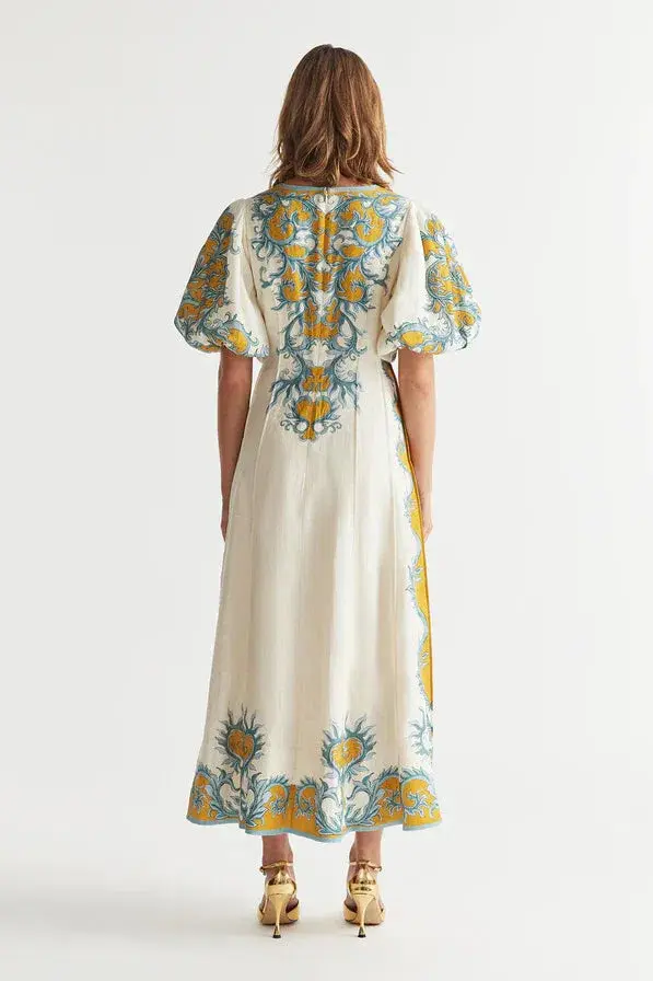 Antipodean Paloma Pin Tuck Dress in Dandelion and Steel Size 10 - Image 3