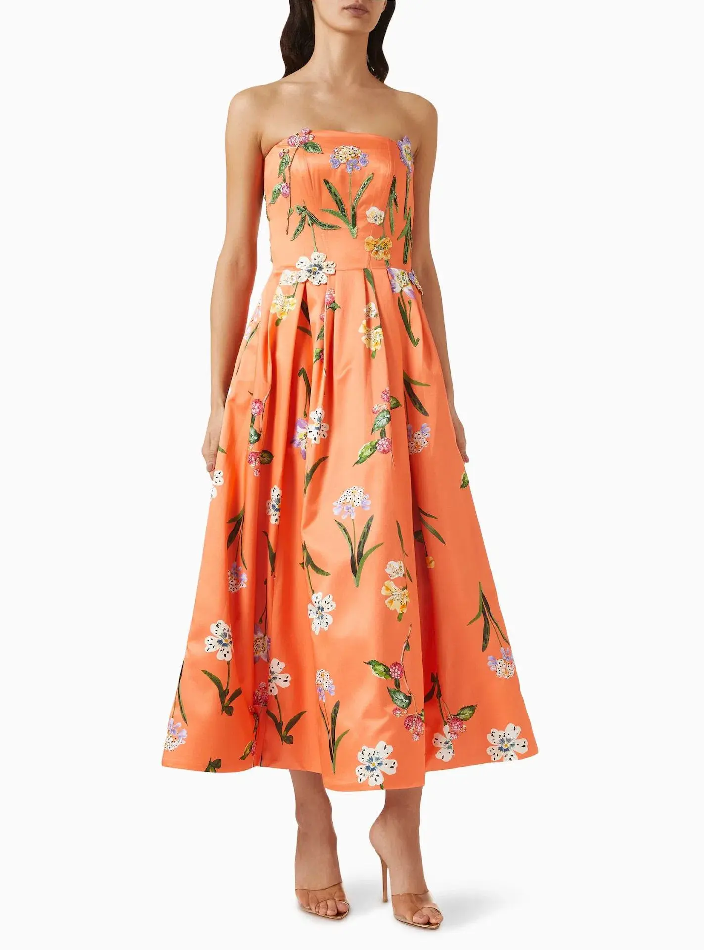 Leo Lin Lynn Bustier Midi Dress in Wild Flower in Coral Size 8 - Image 5