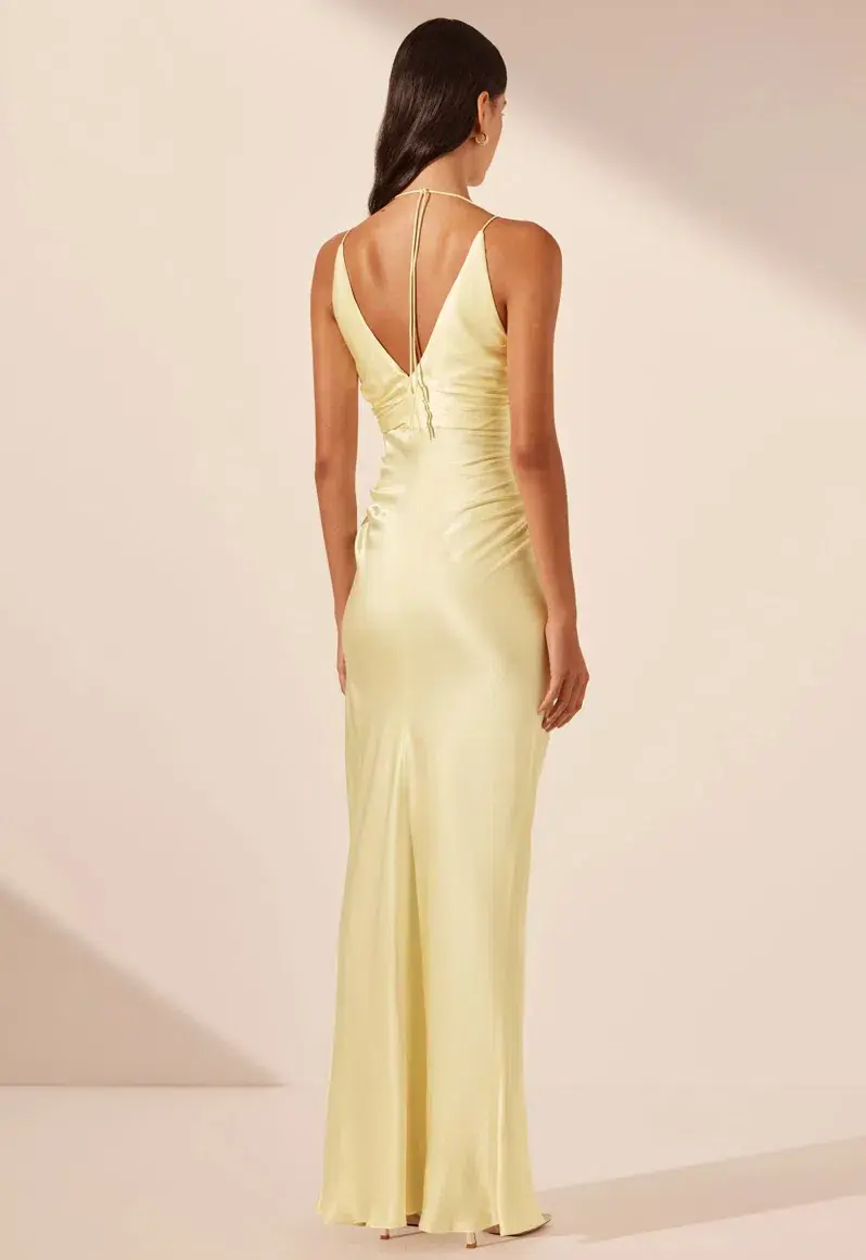Shona Joy La Lune High Neck Ruched Maxi Yellow Dress Size 10 - Image 2