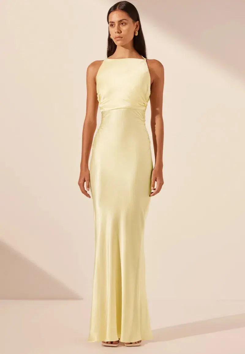 Shona Joy La Lune High Neck Ruched Maxi Yellow Dress Size 10 - Image 1