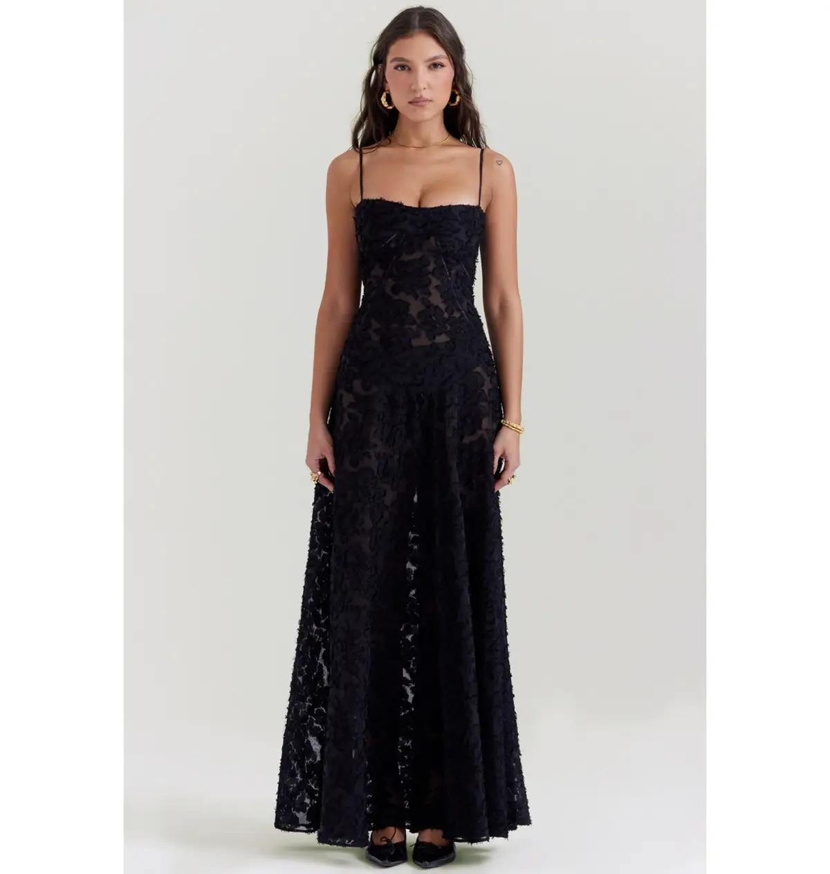 House of CB Seren Floral Lace Back Maxi Dress Black Size AU 8 - Image 1