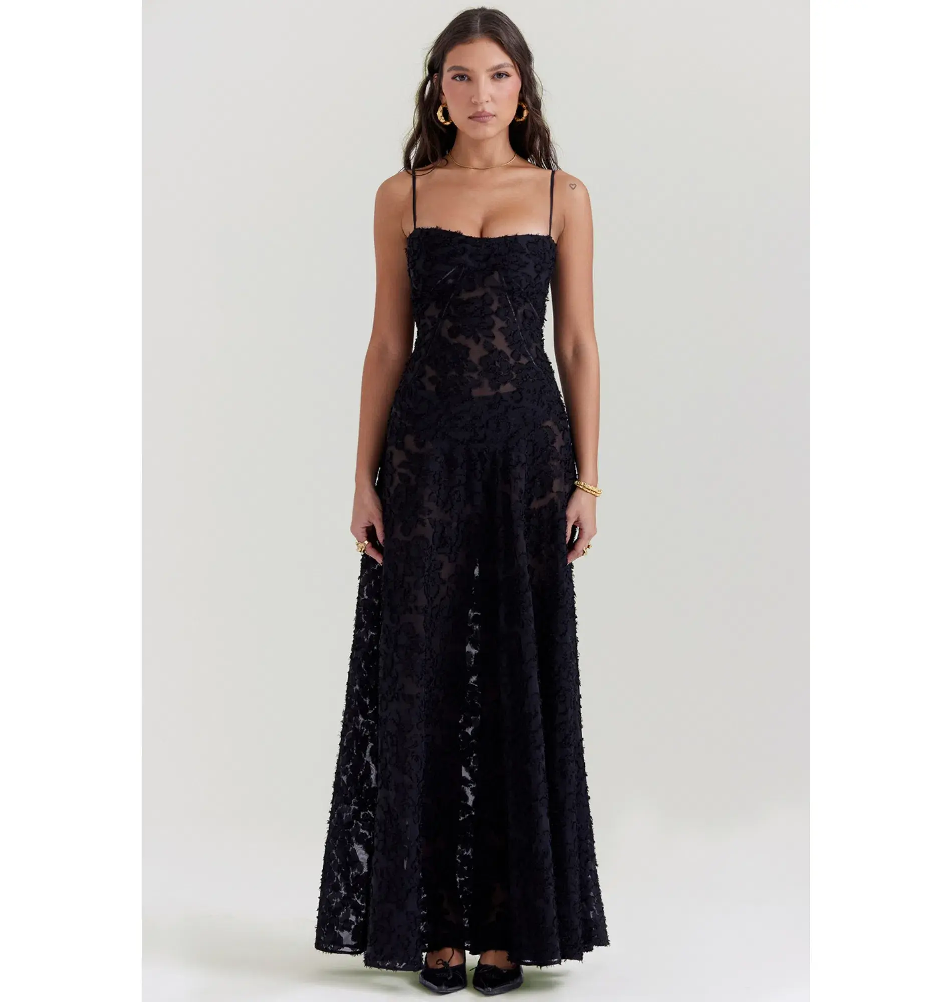 House of CB Seren Floral Lace Back Maxi Dress Black Size AU 8 - Image 1