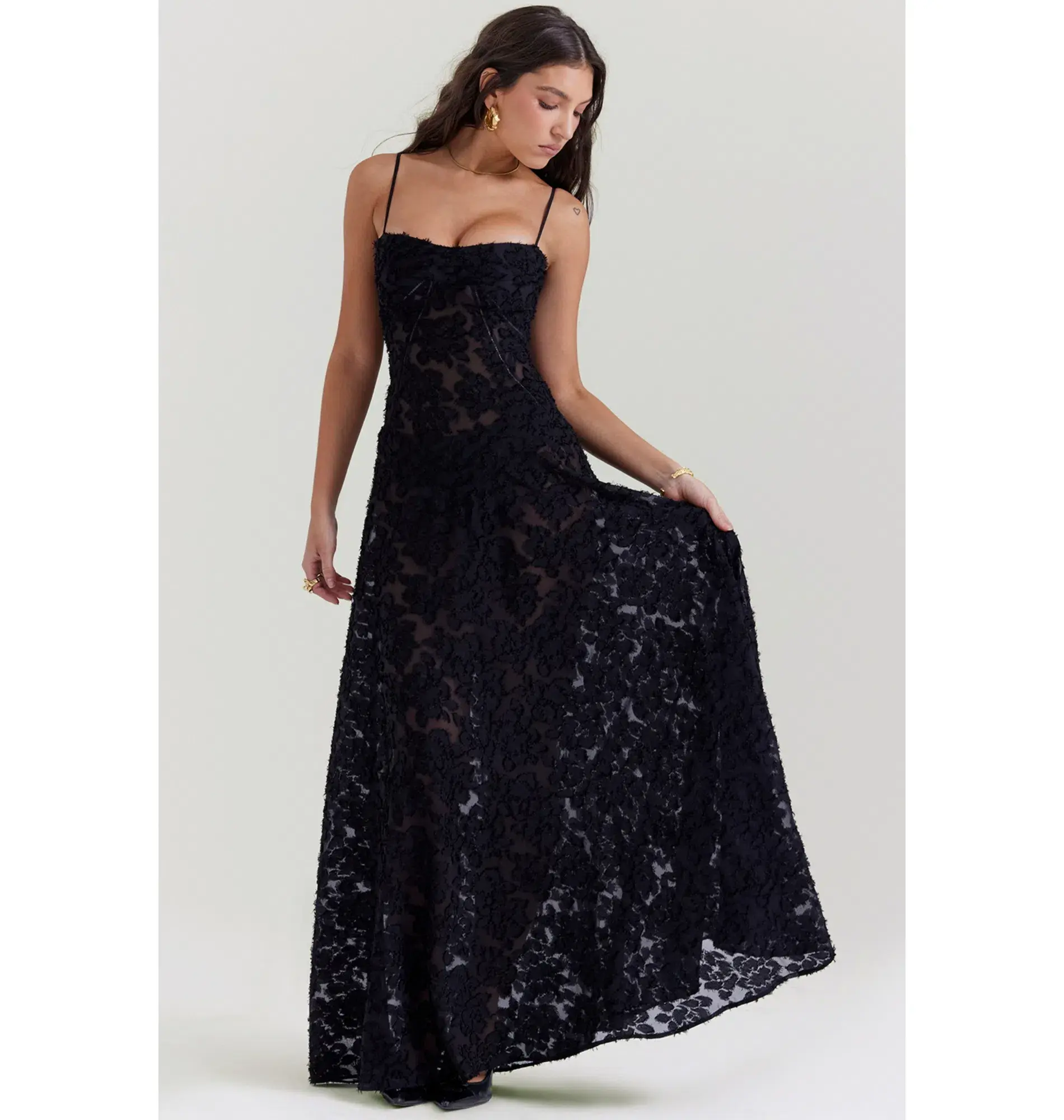 House of CB Seren Floral Lace Back Maxi Dress Black Size AU 8 - Image 2