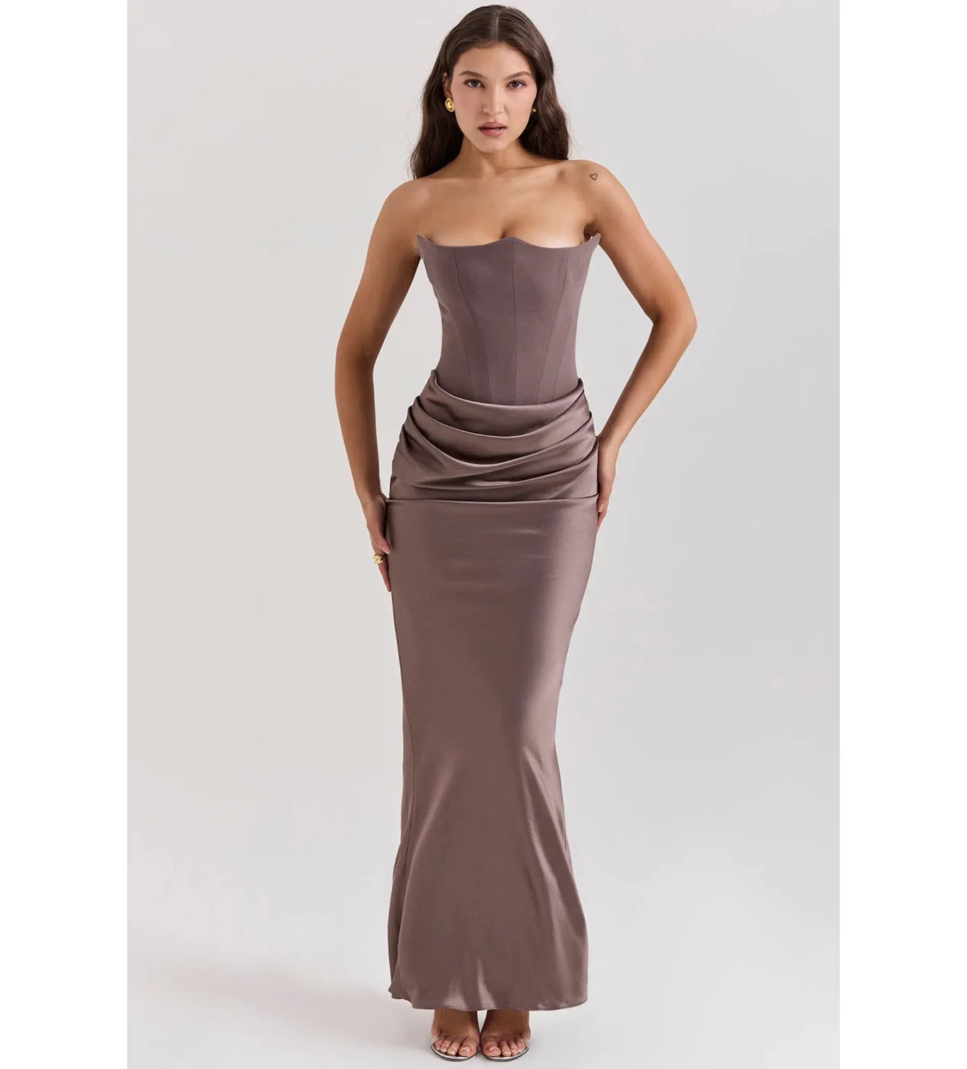 House of CB Persephone Strapless Corset Maxi Dress Smoke Size AU 8 - Image 1