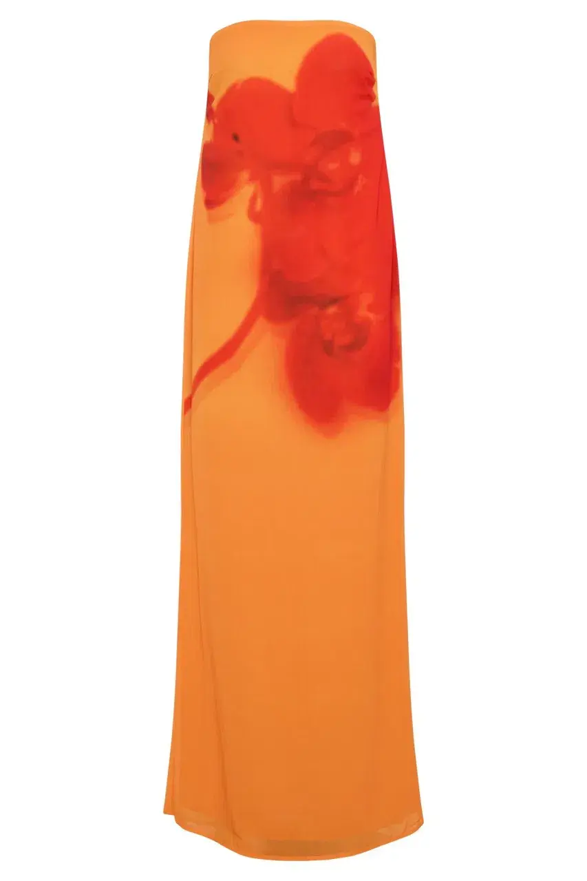 Meshki Amaya Strapless Maxi Dress Koi Orchid Print Size S/AU 8 for rent on The Volte - main image