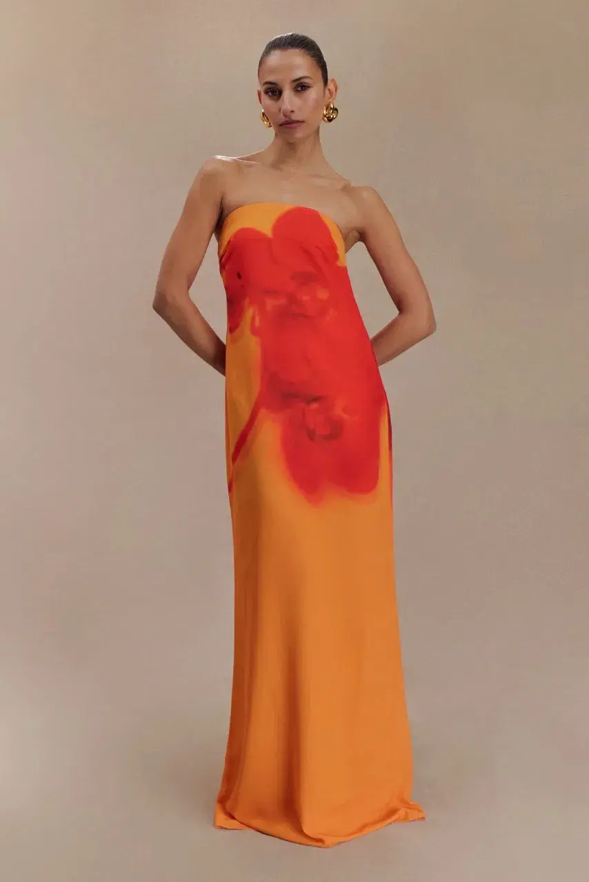 Meshki Amaya Strapless Maxi Dress Koi Orchid Print Size S/AU 8 - Image 1