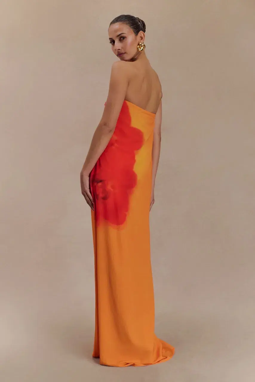 Meshki Amaya Strapless Maxi Dress Koi Orchid Print Size S/AU 8 - Image 4