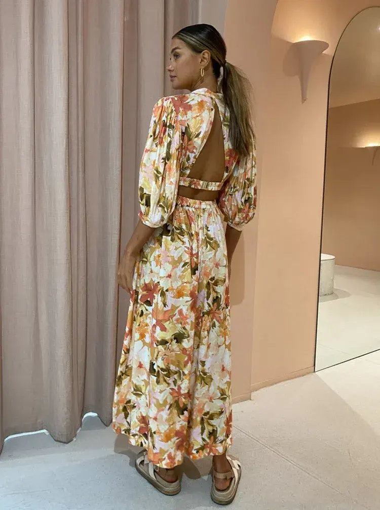 Significant Other Svana Linen Blend Midi Dress Watercolour Floral Size 10 - Image 2
