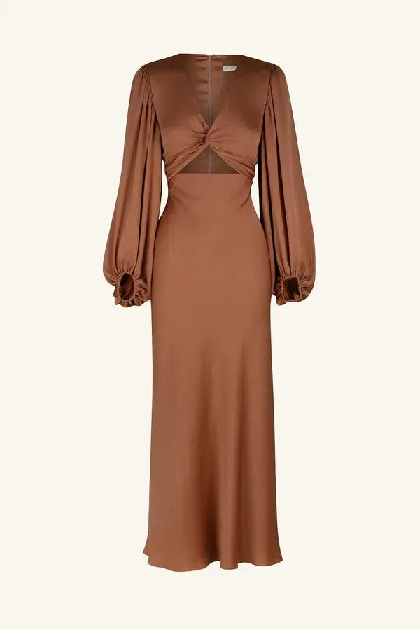 Shona Joy Luxe Front Twist Midi Dress Brown Size 10 - Image 5