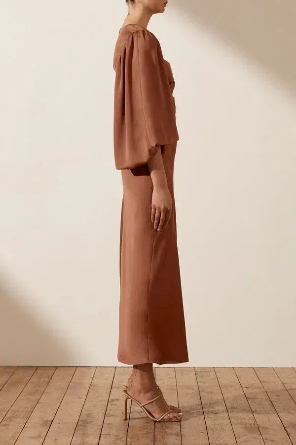 Shona Joy Luxe Front Twist Midi Dress Brown Size 10 - Image 3