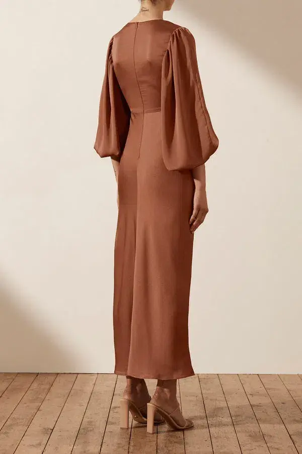 Shona Joy Luxe Front Twist Midi Dress Brown Size 10 - Image 4