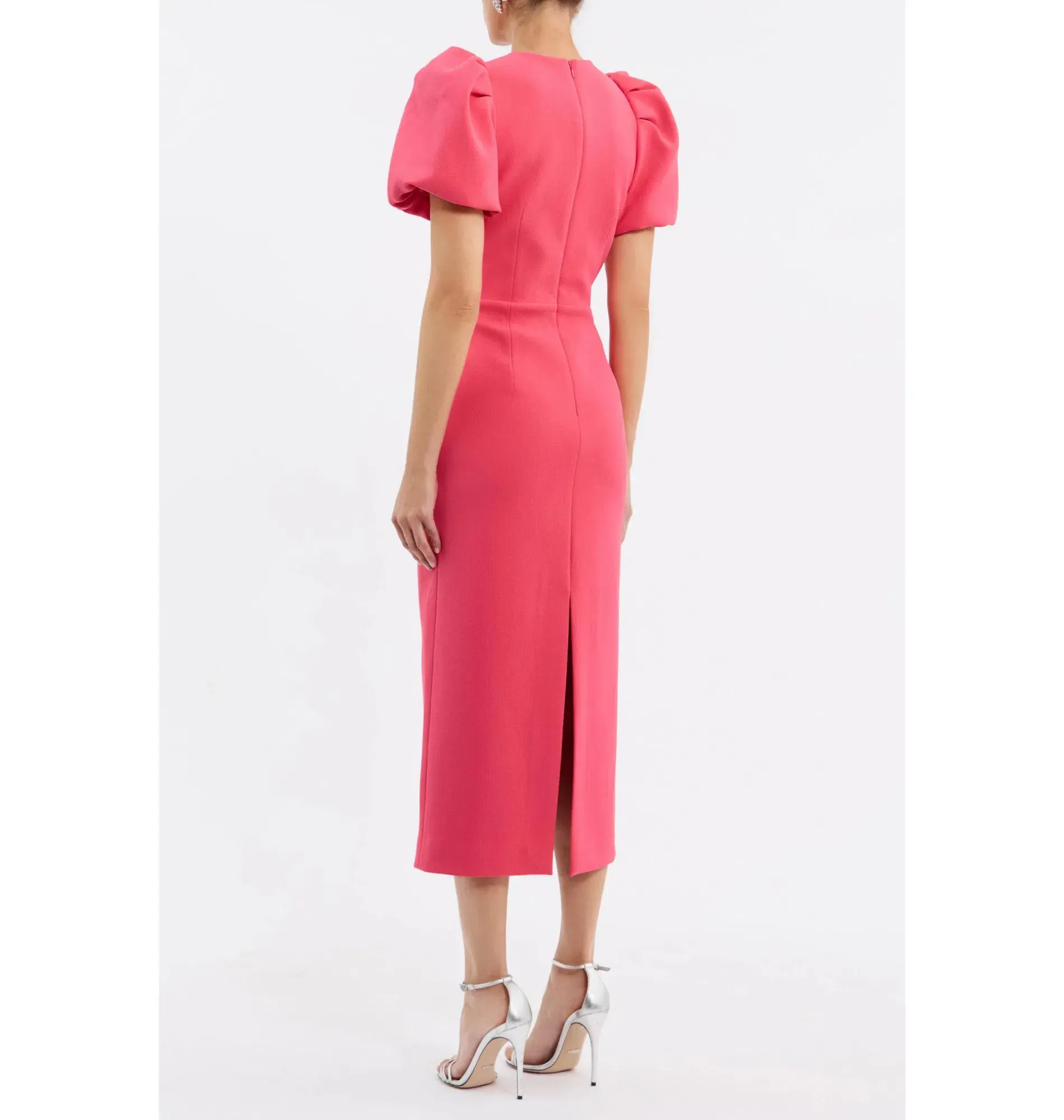 Rebecca Vallance Posey Puff Sleeve Midi Dress Pink Size AU 10 - Image 3