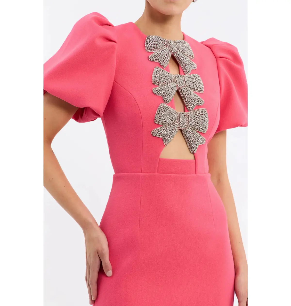 Rebecca Vallance Posey Puff Sleeve Midi Dress Pink Size AU 10 - Image 2