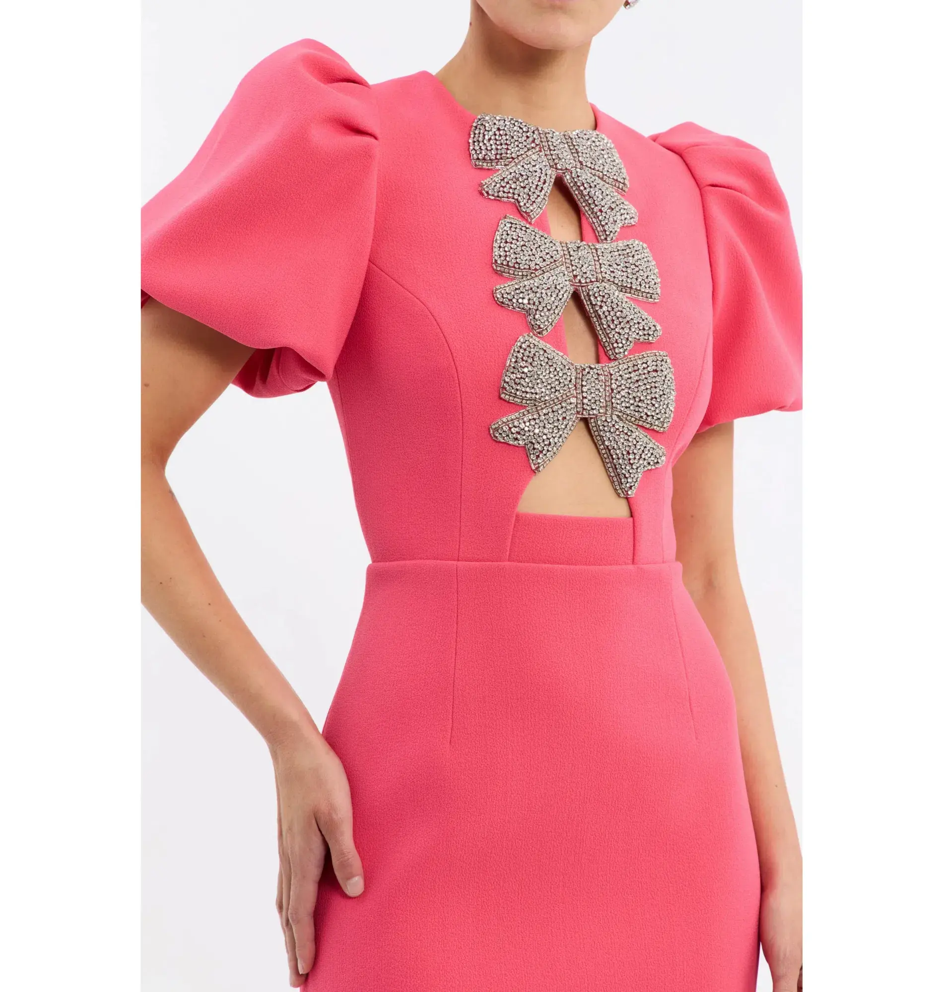 Rebecca Vallance Posey Puff Sleeve Midi Dress Pink Size AU 10 - Image 2