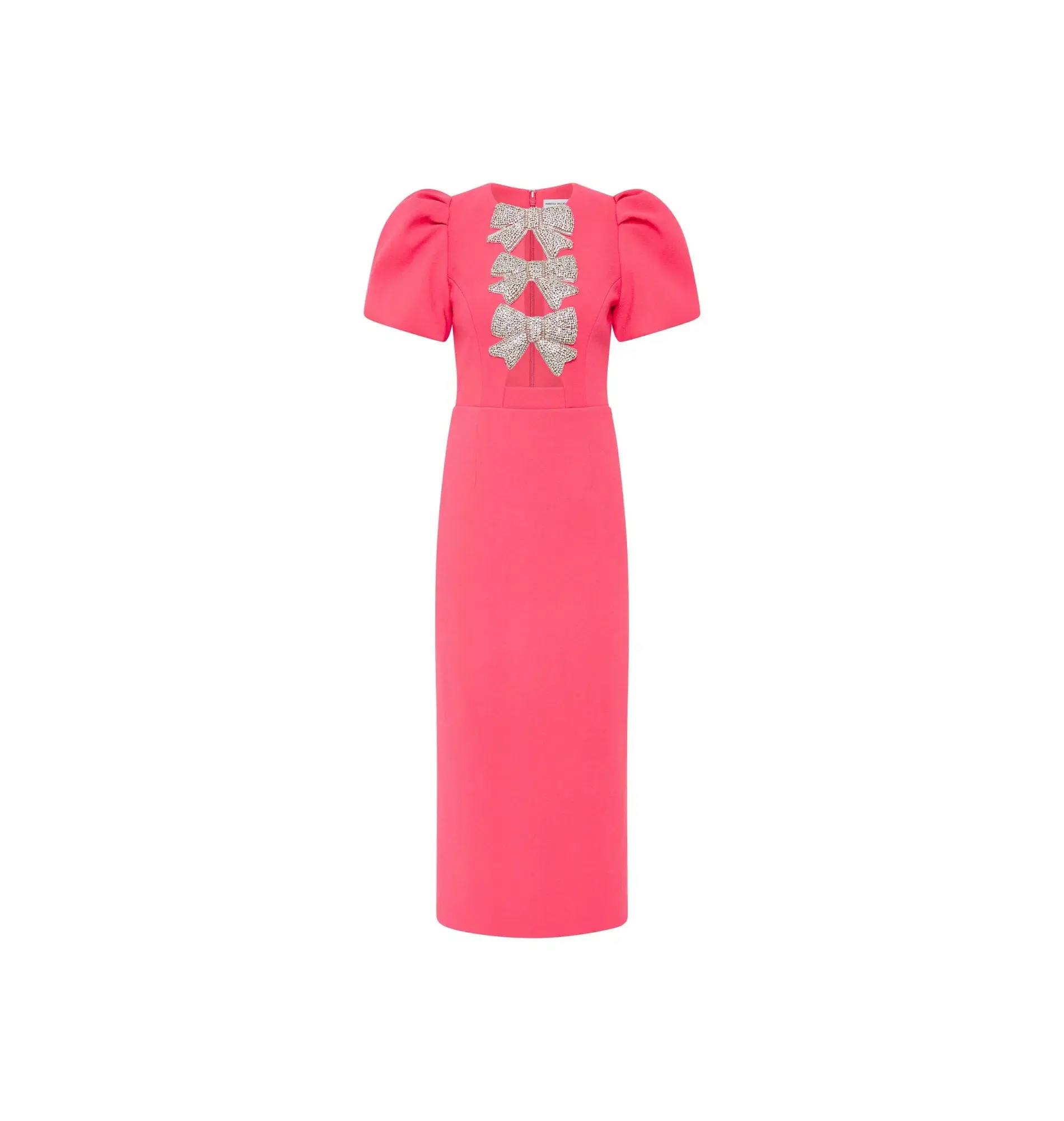 Rebecca Vallance Posey Puff Sleeve Midi Dress Pink Size AU 10 - Image 4