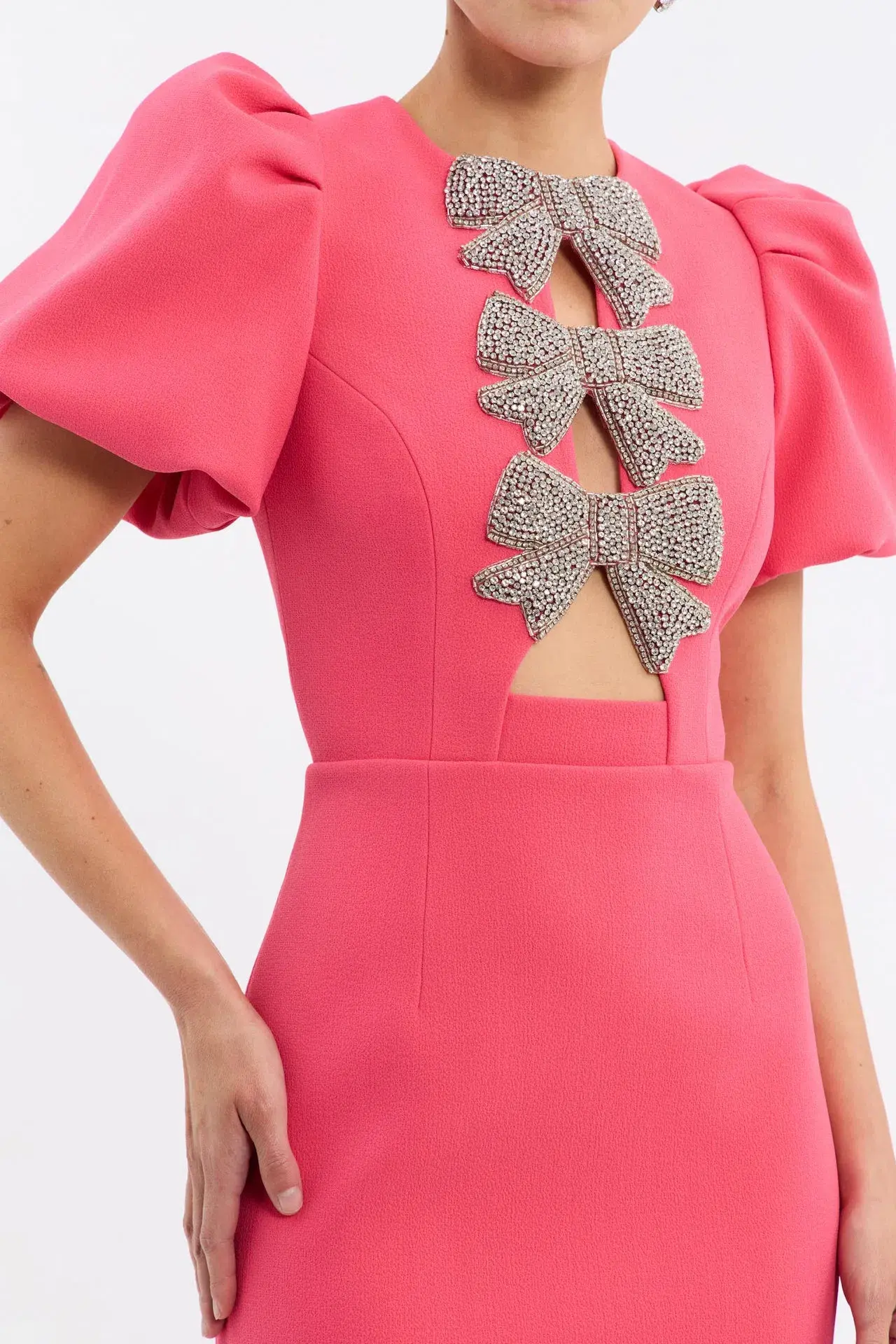 Rebecca Vallance Posey Puff Sleeve Midi Dress Pink Size 12 - Image 2