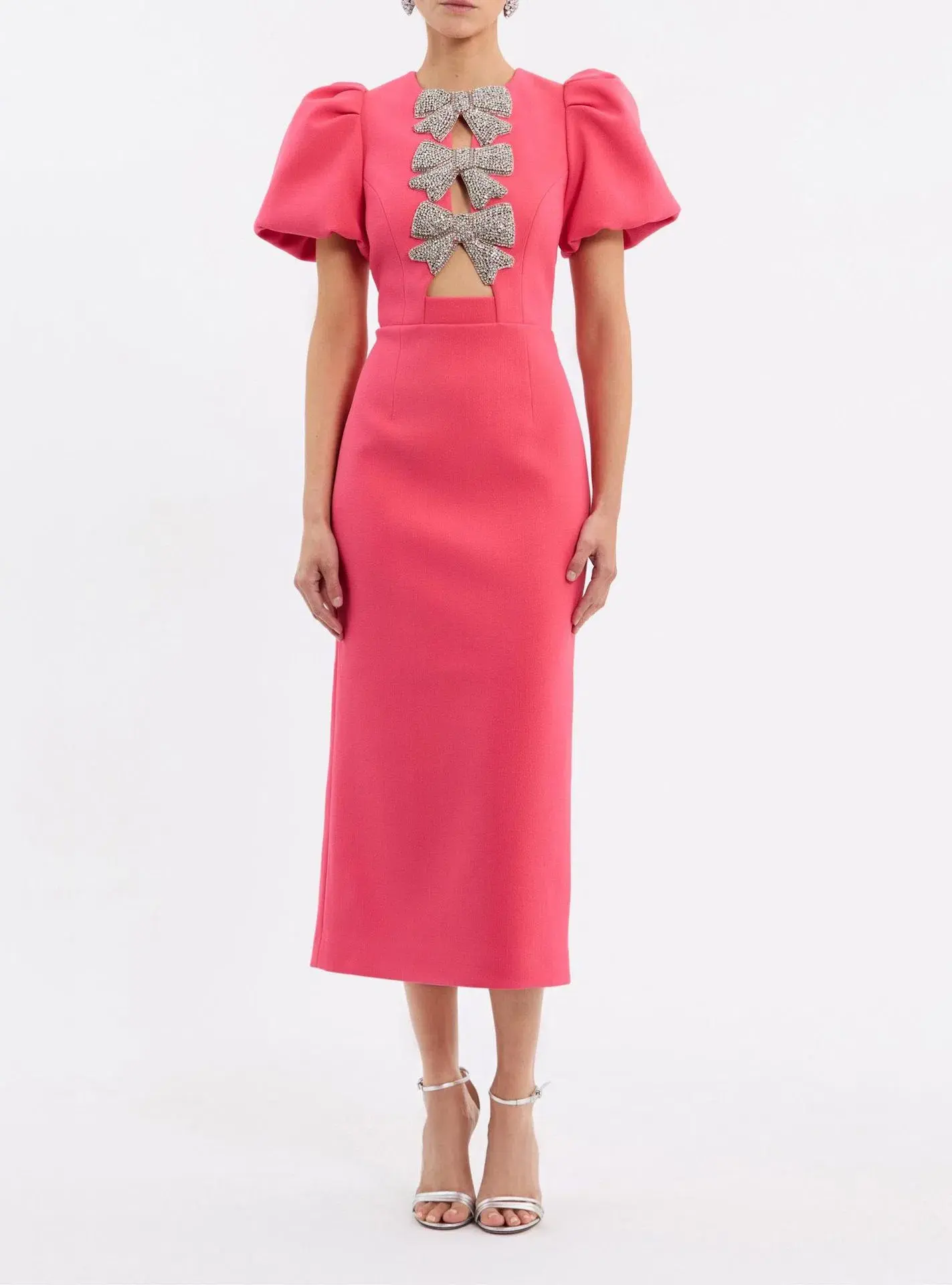 Rebecca Vallance Posey Puff Sleeve Midi Dress Pink Size 12 - Image 1