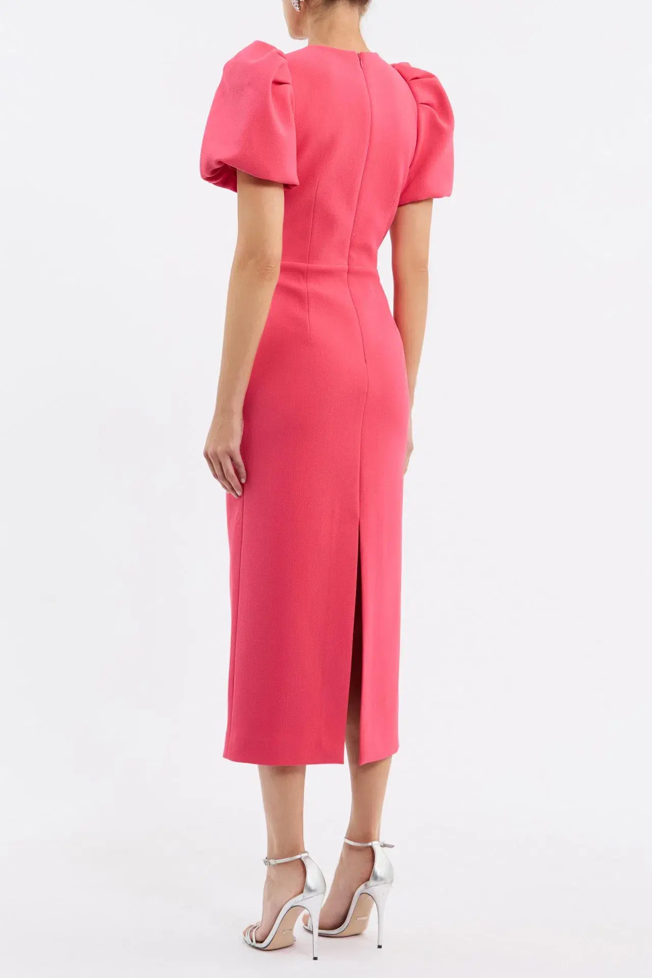Rebecca Vallance Posey Puff Sleeve Midi Dress Pink Size 12 - Image 3