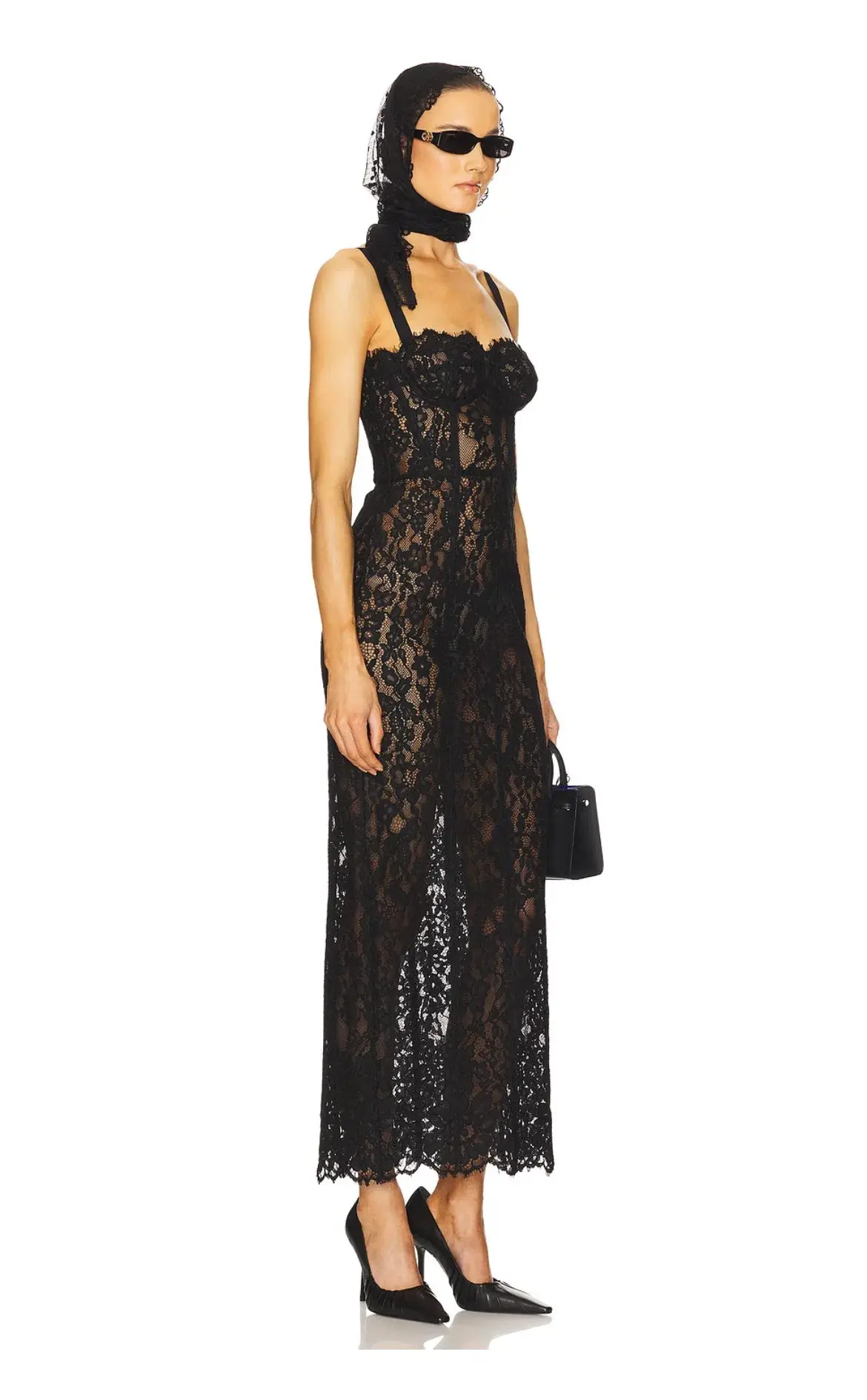 Helsa Black Lace Column Dress Black Size 8 - Image 3