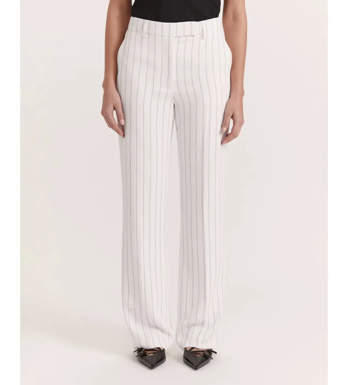Saba Dharma Pinstripe Wide Leg Pants in White Size AU 6 - Image 8
