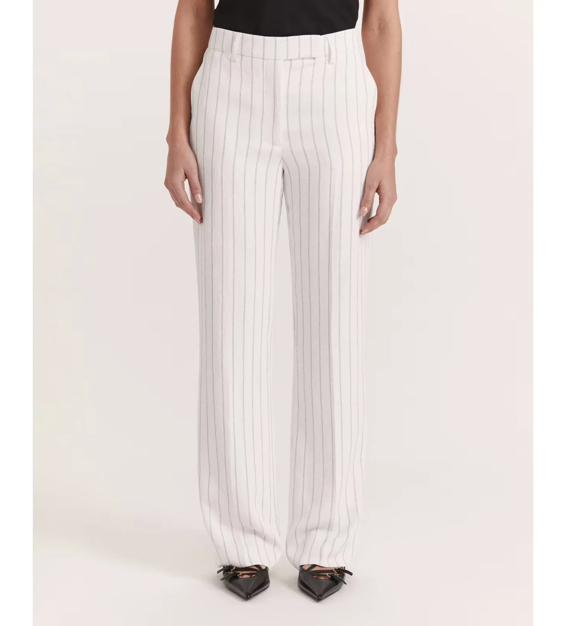 Saba Dharma Pinstripe Wide Leg Pants in White Size AU 6 - Image 8