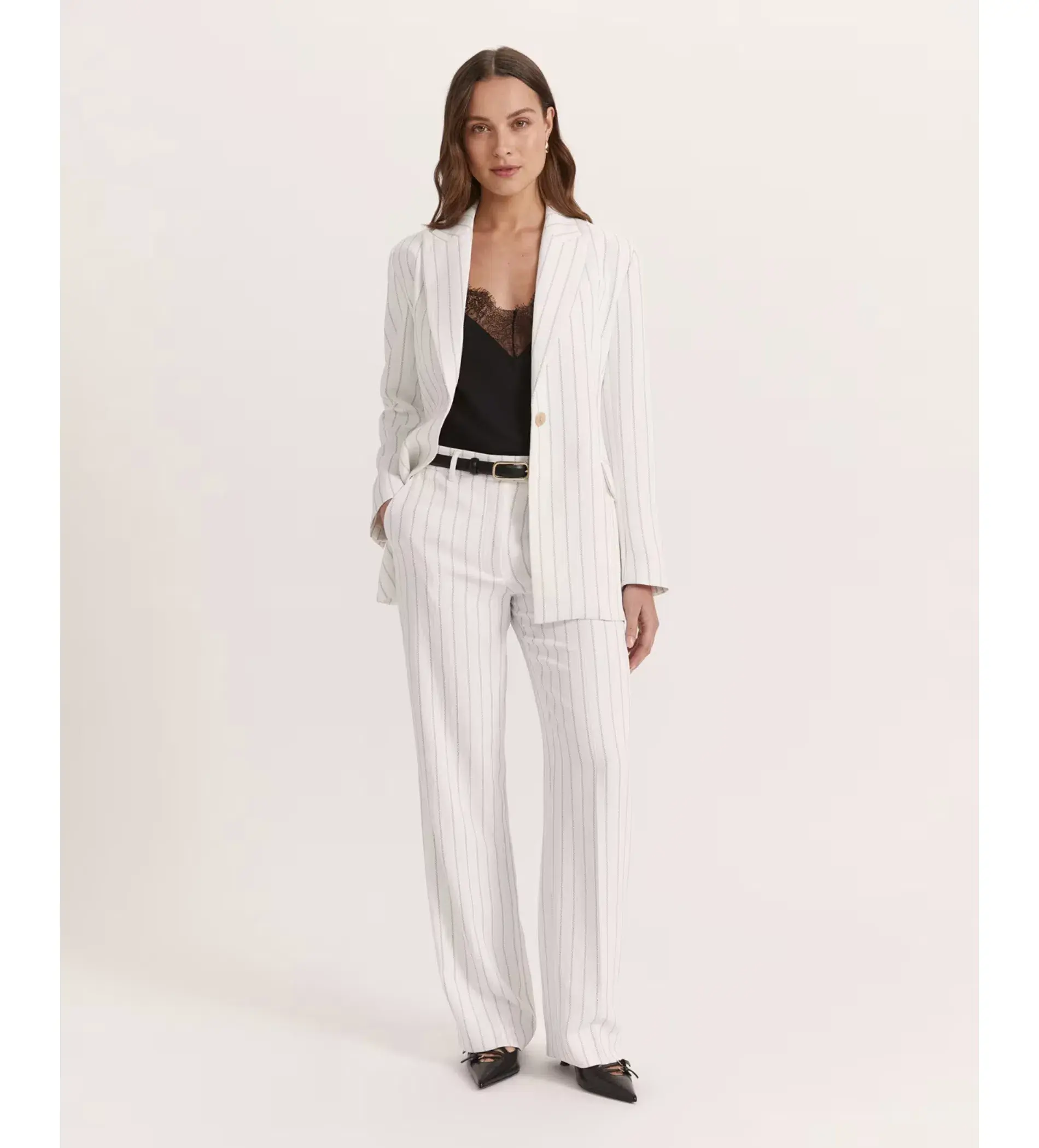 Saba Dharma Pinstripe Wide Leg Pants in White Size AU 6 - Image 9