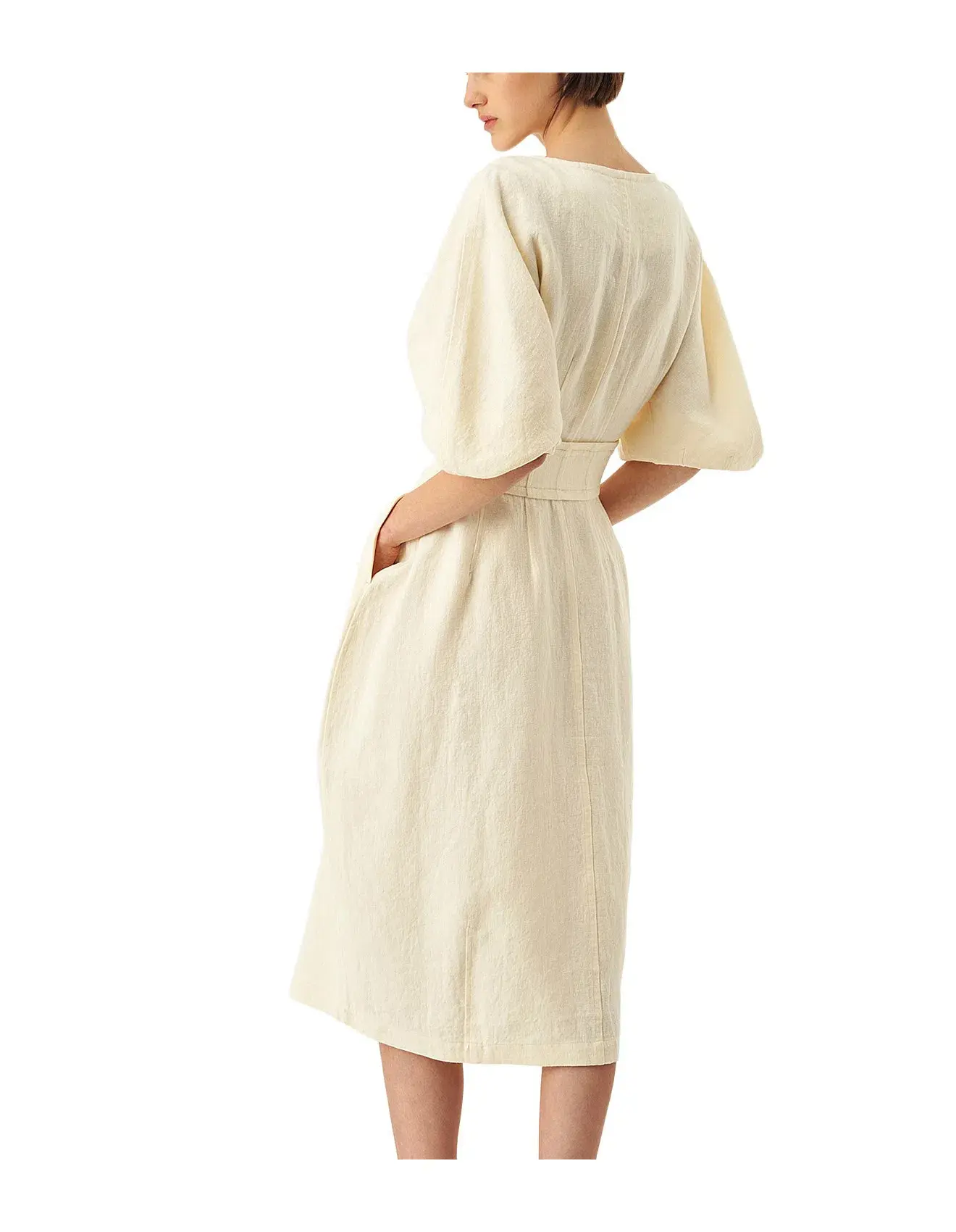 Oroton Full Sleeve Corset Midi Dress Cream Size AU 6 - Image 2
