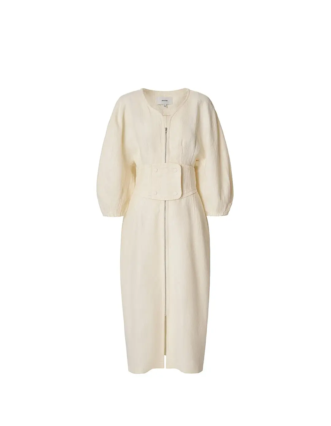 Oroton Full Sleeve Corset Midi Dress Cream Size AU 6 for rent on The Volte - main image