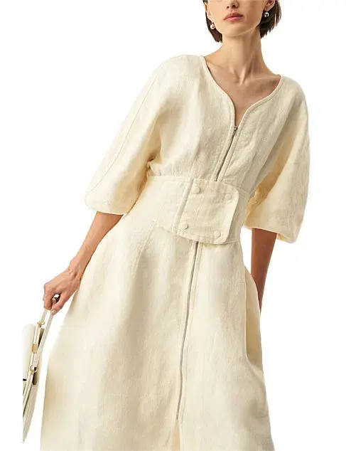 Oroton Full Sleeve Corset Midi Dress Cream Size AU 6 for rent on The Volte - main image